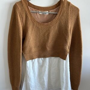 Anthropologie - Brown and White Blouse Women's Sweater